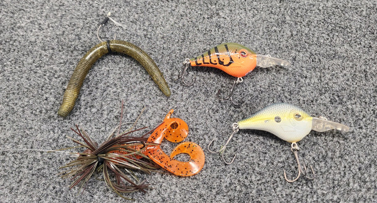 Bass Fishing Concept With Lure Baits. Flat Lay Style. Fishing